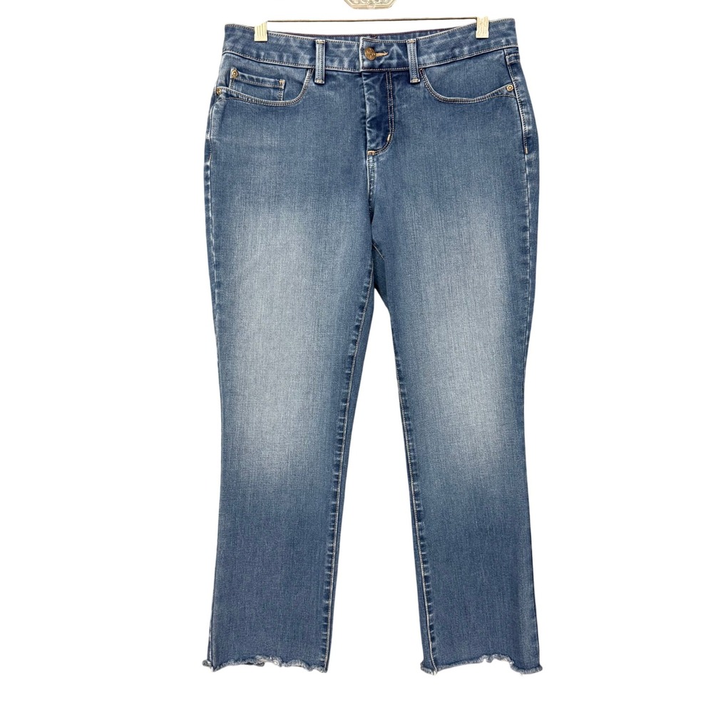 NYDJ Sheri Slim Cropped Jeans Womens 4 Blue Raw Hem Lift Tuck Slimming Denim